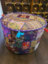 Load image into Gallery viewer, indian patchwork pouffe www.karmaripon.co.uk