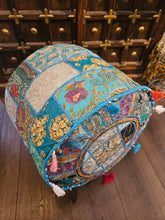 Load image into Gallery viewer, indian patchwork pouffe www.karmaripon.co.uk