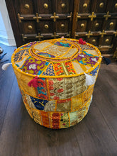 Load image into Gallery viewer, indian patchwork pouffe www.karmaripon.co.uk
