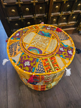 Load image into Gallery viewer, indian patchwork pouffe www.karmaripon.co.uk