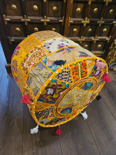 indian patchwork pouffe www.karmaripon.co.uk
