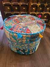 Load image into Gallery viewer, indian patchwork pouffe www.karmaripon.co.uk