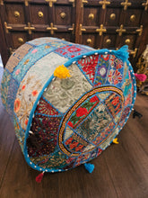 Load image into Gallery viewer, indian patchwork pouffe www.karmaripon.co.uk