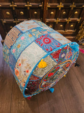 Load image into Gallery viewer, indian patchwork pouffe www.karmaripon.co.uk