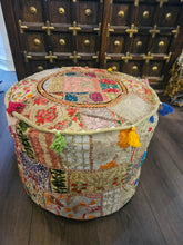 Load image into Gallery viewer, indian patchwork pouffe www.karmaripon.co.uk
