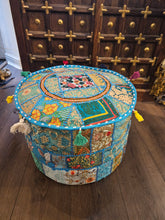 Load image into Gallery viewer, indian patchwork pouffe www.karmaripon.co.uk