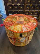 Load image into Gallery viewer, indian patchwork pouffe www.karmaripon.co.uk