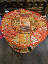 Load image into Gallery viewer, indian patchwork pouffe www.karmaripon.co.uk