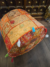 Load image into Gallery viewer, indian patchwork pouffe www.karmaripon.co.uk