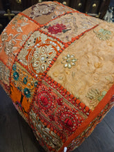Load image into Gallery viewer, indian patchwork pouffe www.karmaripon.co.uk