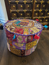 Load image into Gallery viewer, indian patchwork pouffe www.karmaripon.co.uk
