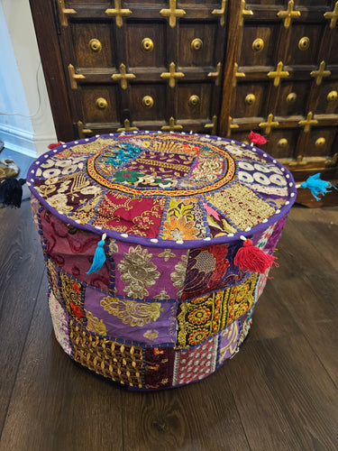 indian patchwork pouffe www.karmaripon.co.uk