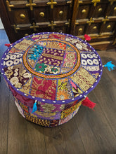 Load image into Gallery viewer, indian patchwork pouffe www.karmaripon.co.uk