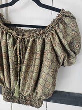 Load image into Gallery viewer, Repurposed sari Nila crop top www.karmaripon.co.uk