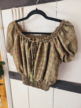 Load image into Gallery viewer, Repurposed sari Nila crop top www.karmaripon.co.uk