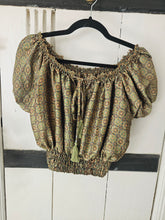 Load image into Gallery viewer, Repurposed sari Nila crop top www.karmaripon.co.uk