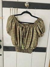 Load image into Gallery viewer, Repurposed sari Nila crop top www.karmaripon.co.uk