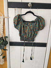 Load image into Gallery viewer, Repurposed sari Nila crop top www.karmaripon.co.uk