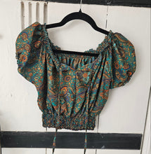 Load image into Gallery viewer, Repurposed sari Nila crop top www.karmaripon.co.uk