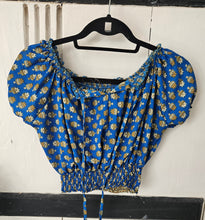 Load image into Gallery viewer, Repurposed sari Nila crop top www.karmaripon.co.uk