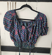 Load image into Gallery viewer, Repurposed sari Nila crop top www.karmaripon.co.uk