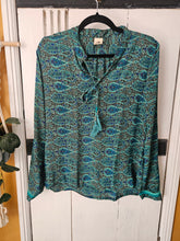 Load image into Gallery viewer, Repurposed Sari Long Sleeved Tasselled Top www.karmaripon.co.uk