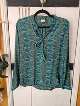 Load image into Gallery viewer, Repurposed Sari Long Sleeved Tasselled Top www.karmaripon.co.uk