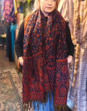 Load image into Gallery viewer, Warm indian shawl with tassels www.karmaripon.co.uk