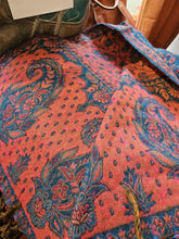 Load image into Gallery viewer, Cosy Large Indian Shawl With Tassels Teal &amp; Pink