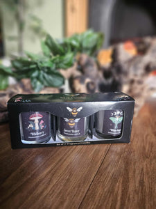 Three glass scented candles www.karmaripon.co.uk