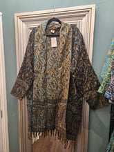 Load image into Gallery viewer, Tassel Shawl Coat/cardigan Blue www.karmaripon.co.uk