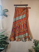 Load image into Gallery viewer, Repurposed Sari Wrap Skirt www.karmaripon.co.uk