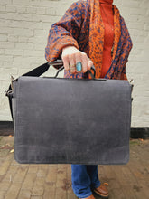 Load image into Gallery viewer, Black Leather Satchel www.karmaripon.co.uk