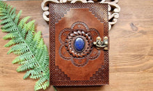 Load image into Gallery viewer, Stone inlaid leather journal www.karmaripon.co.uk