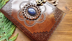 Stone inlaid leather journal www.karmaripon.co.uk