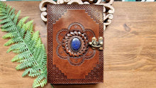 Load image into Gallery viewer, Stone inlaid leather journal www.karmaripon.co.uk