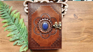 Stone inlaid leather journal www.karmaripon.co.uk