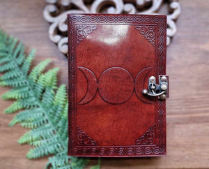 Leather triple moon journal www.karmaripon.co.uk