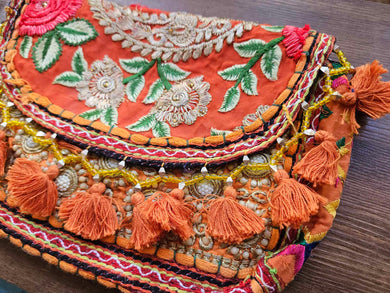 Orange Bandhani Patchwork Handbag