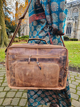 Load image into Gallery viewer, Overnight Leather Laptop Bag  www.karmaripon.co.uk