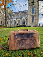 Load image into Gallery viewer, Leather over night duffel bag www.karmaripon.co.uk