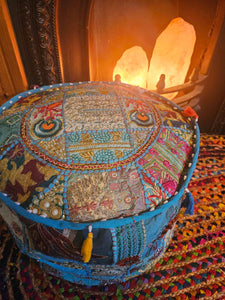 Turquoise Indian Pouffe www.karmaripon.co.uk