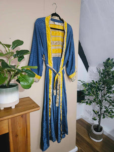 Blue & Yellow repurposed Sari Kimono www.karmaripon.co.uk