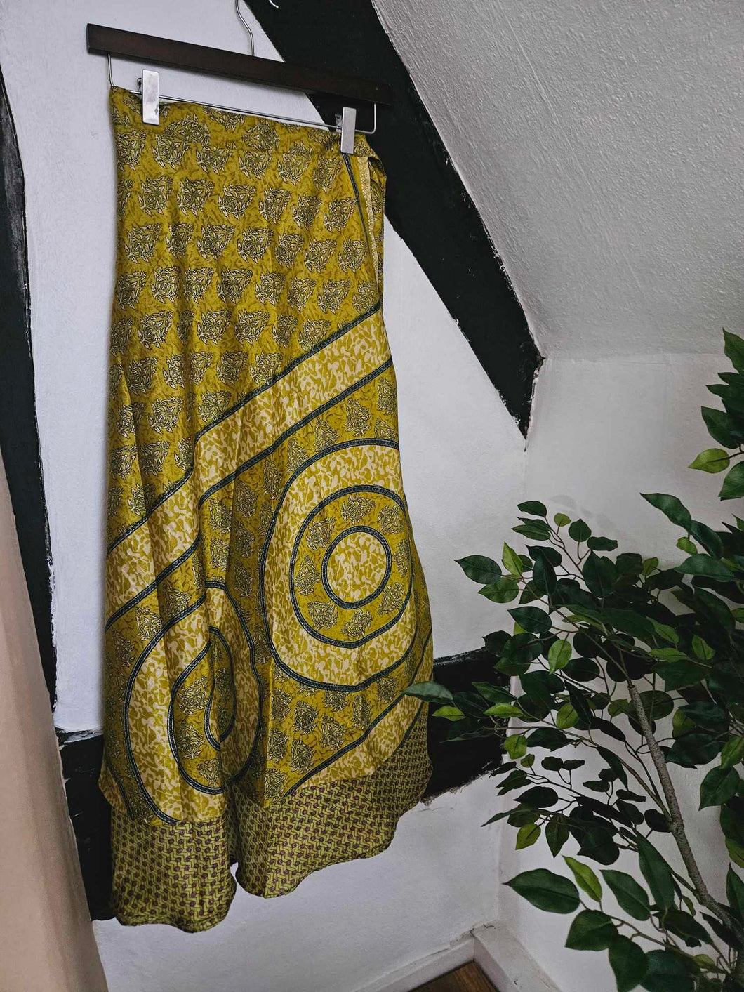 Chartreuse Repurposed Sari Skirt www.karmaripon.co.uk