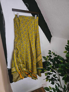 Chartreuse Repurposed Sari Skirt www.karmaripon.co.uk
