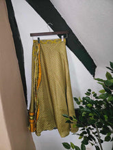 Load image into Gallery viewer, Chartreuse Repurposed Sari Skirt www.karmaripon.co.uk
