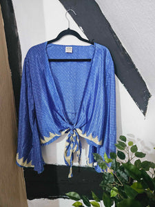 Blue Repurposed Sari Butterfly Top www.karmaripon.co.uk