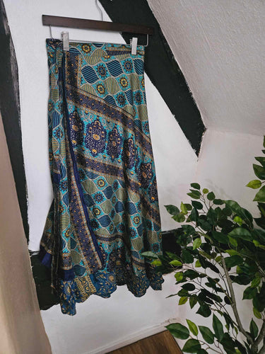 Blue Repurposed Sari Skirt www.karmaripon.co.uk