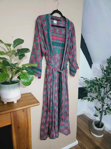 Teal & Pink repurposed Sari Kimono www.karmaripon.co.uk