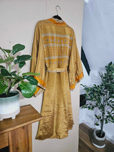 Load image into Gallery viewer, Mustard repurposed Sari Kimono www.karmaripon.co.uk